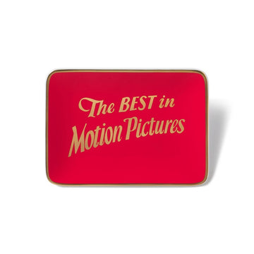 Red rectangular sign with gold text 'The BEST in Motion Pictures' on a white background Academy Awards Best Picture Category Winner Ceramic Trinket Tray Dish